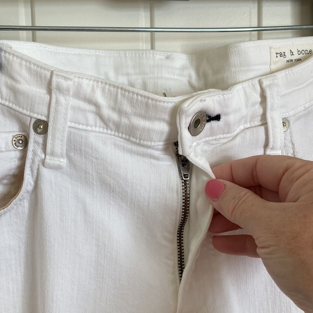 Rag&Bone Womens Distressed Dre Low-Rise Ankle Slim Boyfriend White Jeans Size 30 - Picture 5 of 11